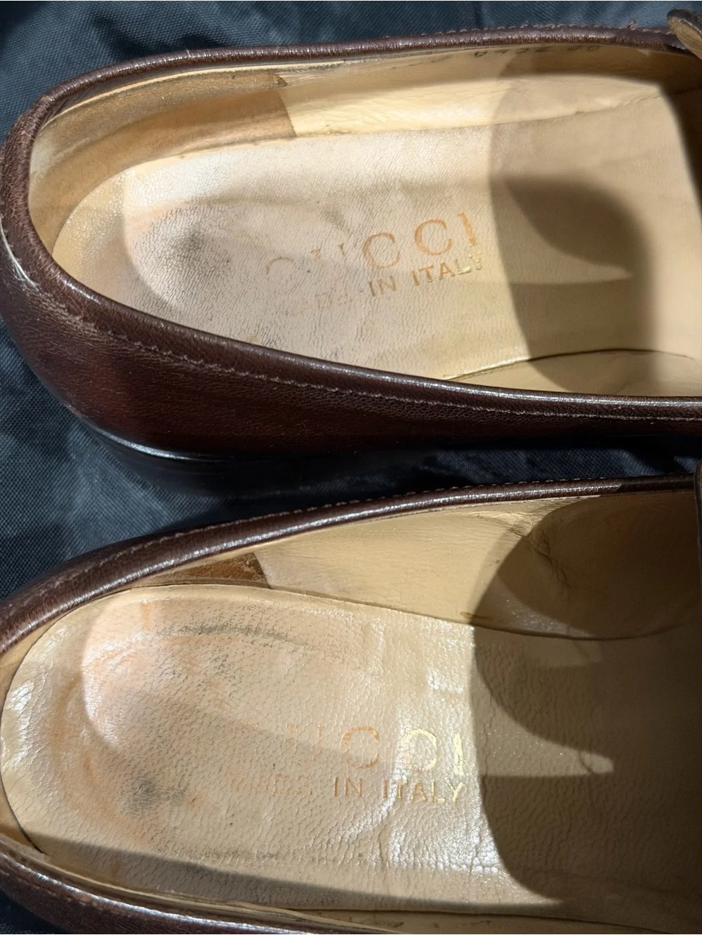 Vintage Gucci Square-ToenBrown Leather Women's Loafers with Gold Bar Detail, Sz6